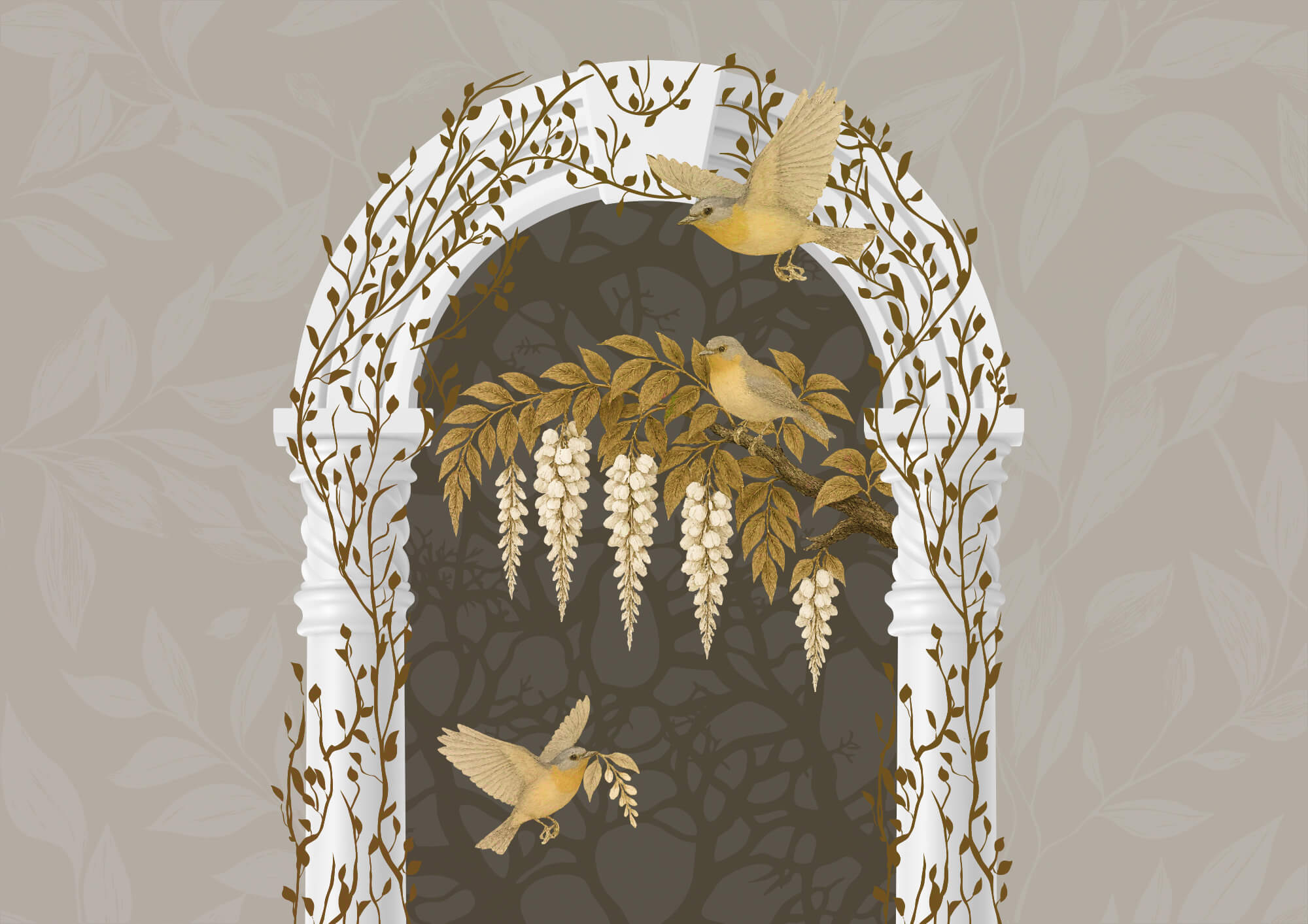 t00005p - Arco bianco con uccelli in volo - tegory