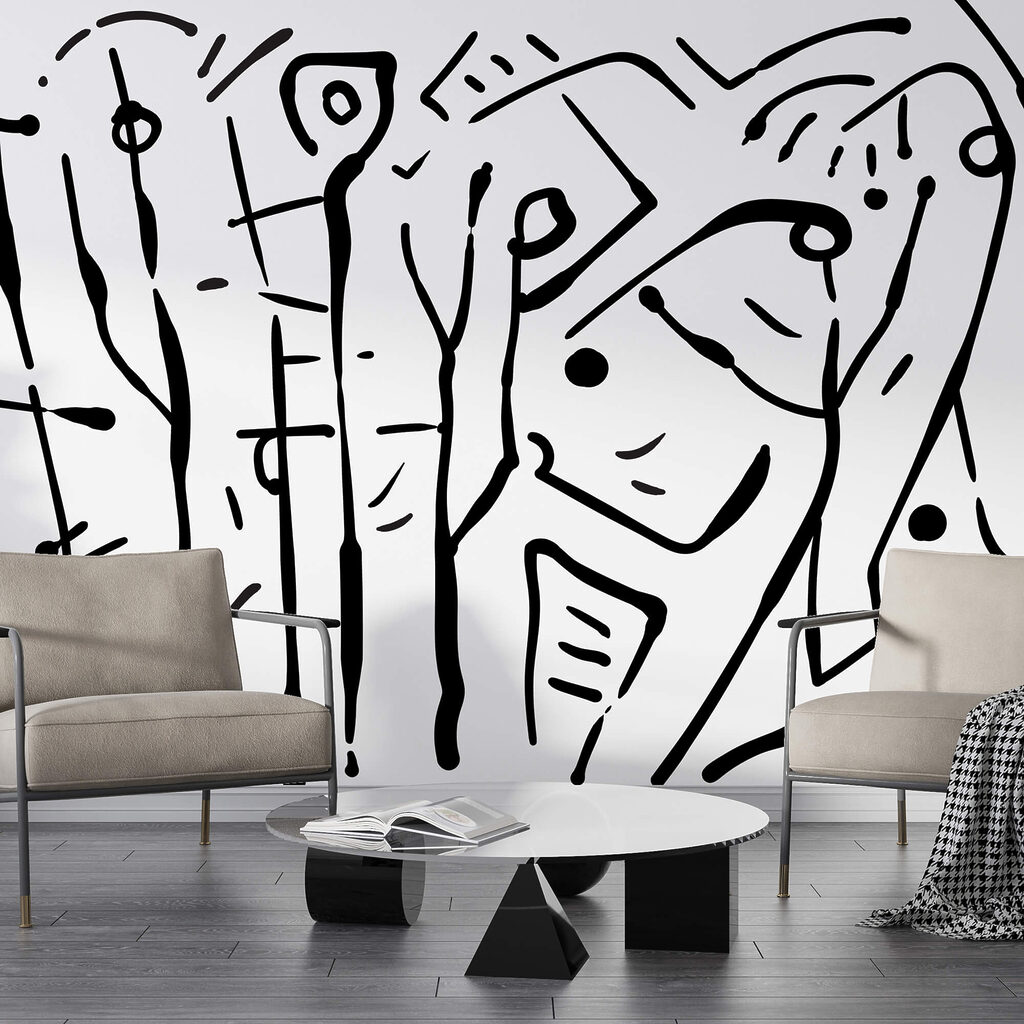 Disegno in bianco e nero di un gruppo di persone Disegno in bianco e nero di un gruppo di persone
