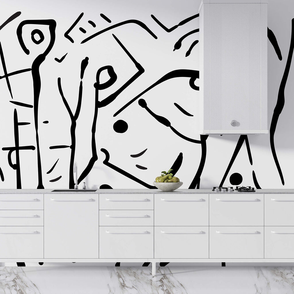 Disegno in bianco e nero di un gruppo di persone Disegno in bianco e nero di un gruppo di persone