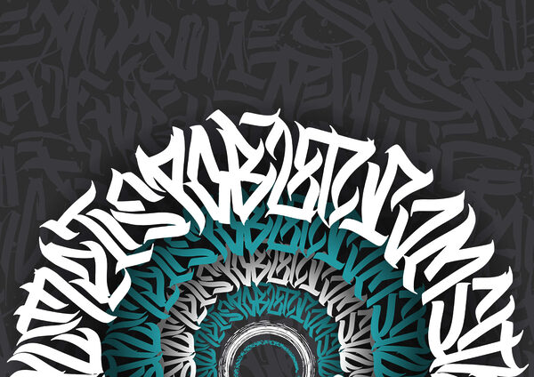 Graffiti bianchi e blu su sfondo nero Graffiti bianchi e blu su sfondo nero