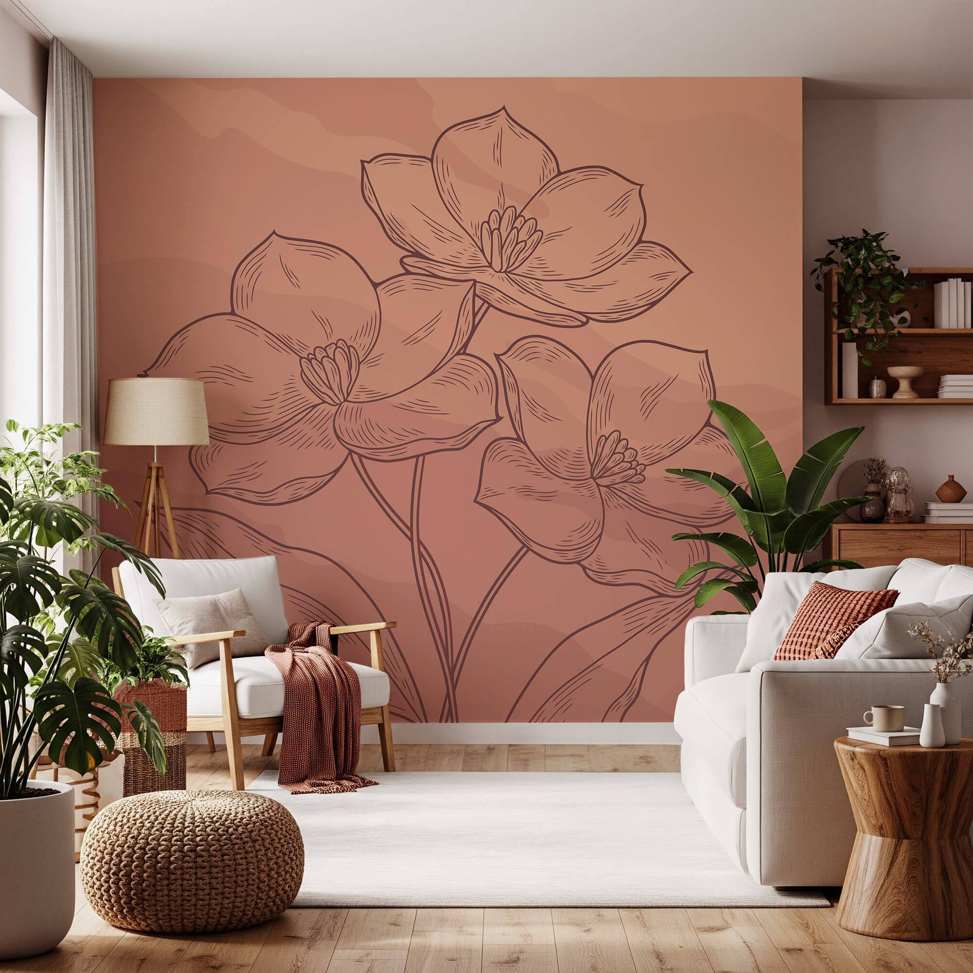 Disegno di fiori su sfondo rosa