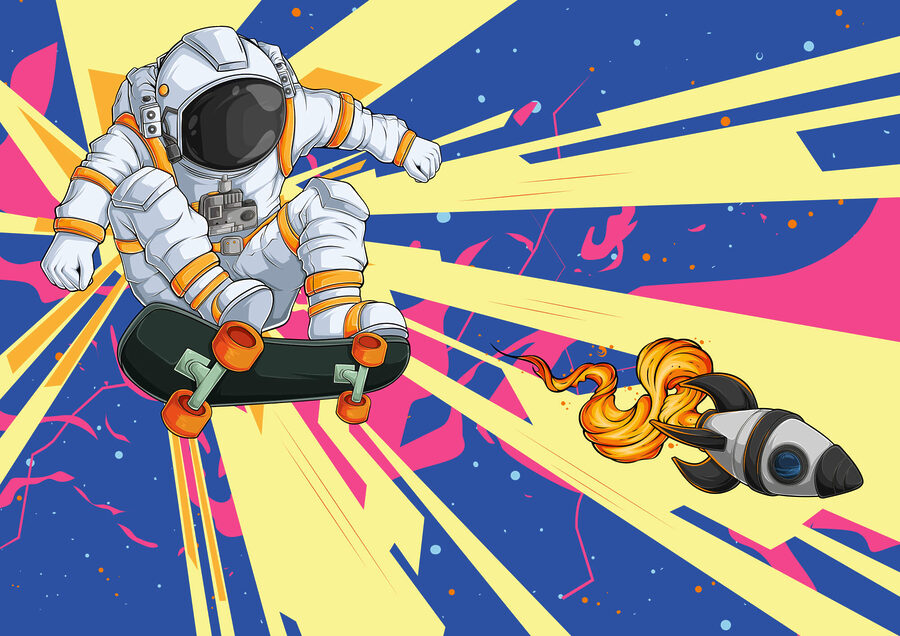 Un astronauta in skateboard