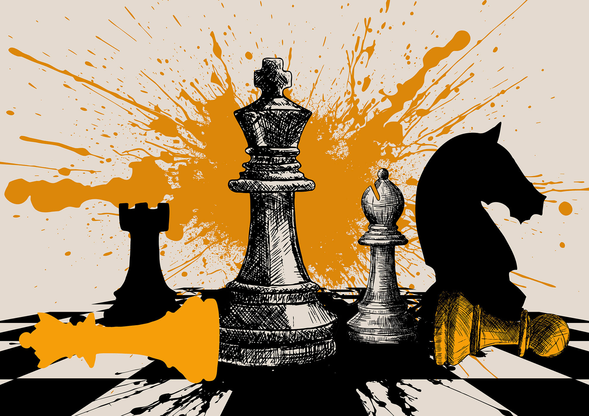 Black and white chess pieces