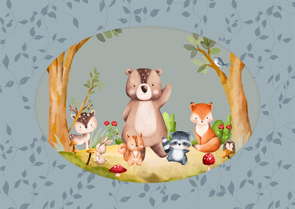 Cartone animato di animali in una foresta Cartone animato di animali in una foresta