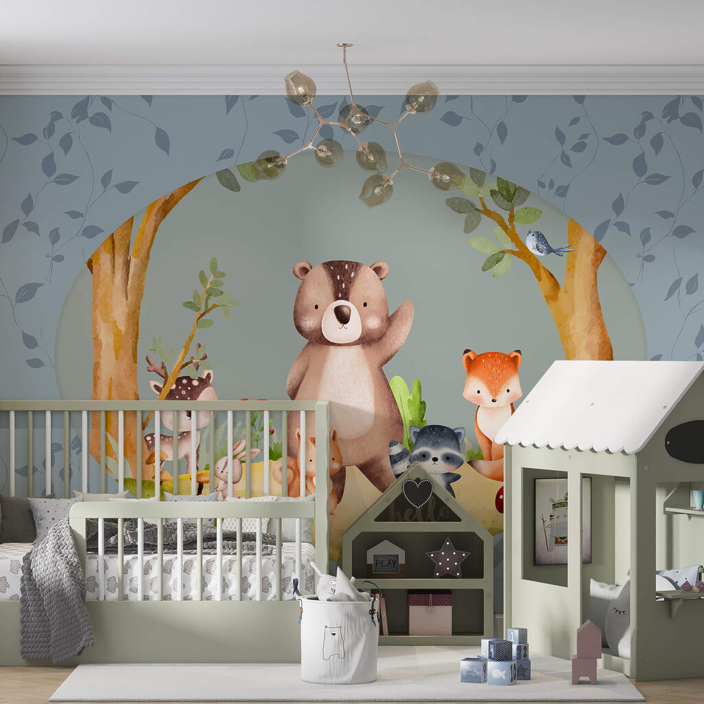 Cartone animato di animali in una foresta