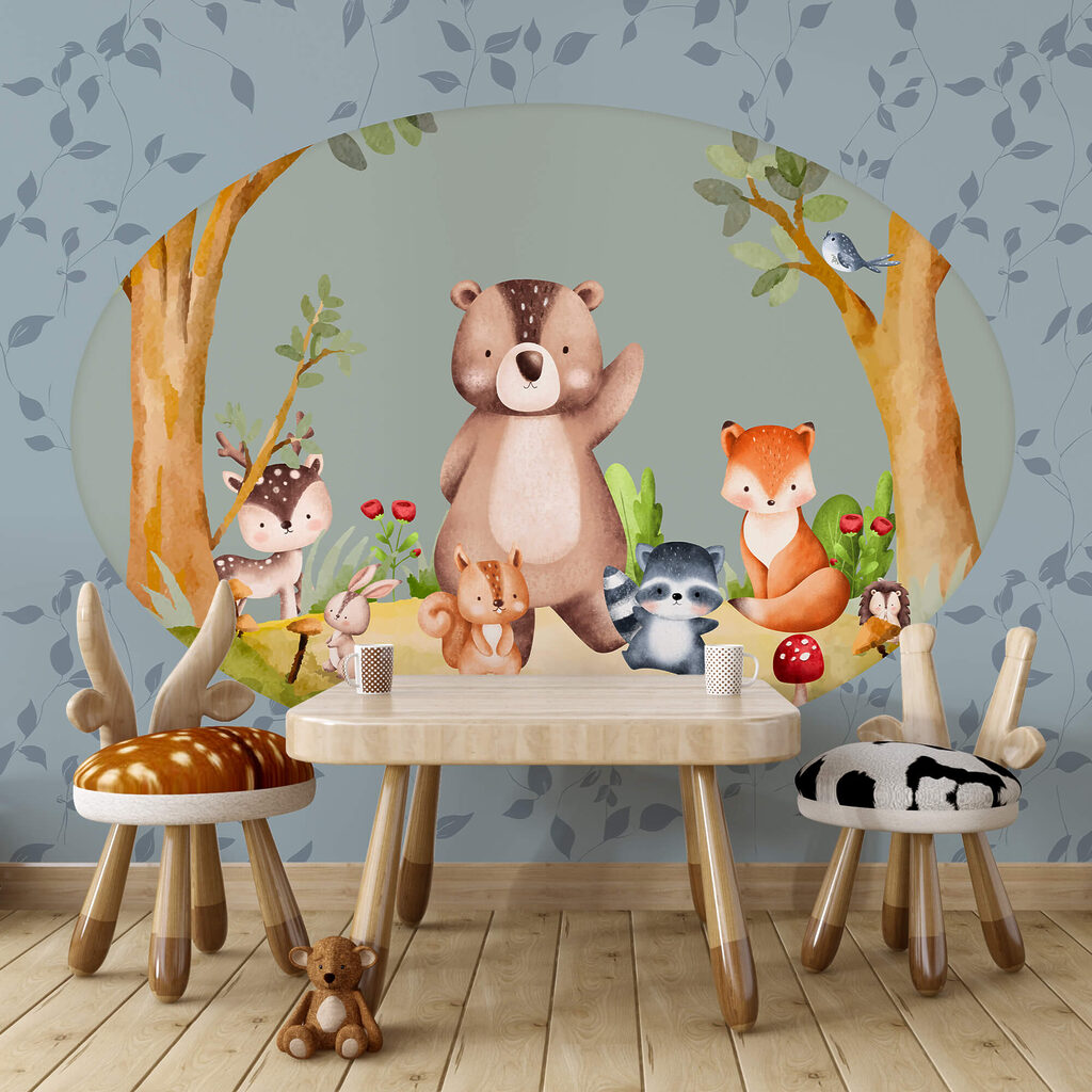 Cartone animato di animali in una foresta