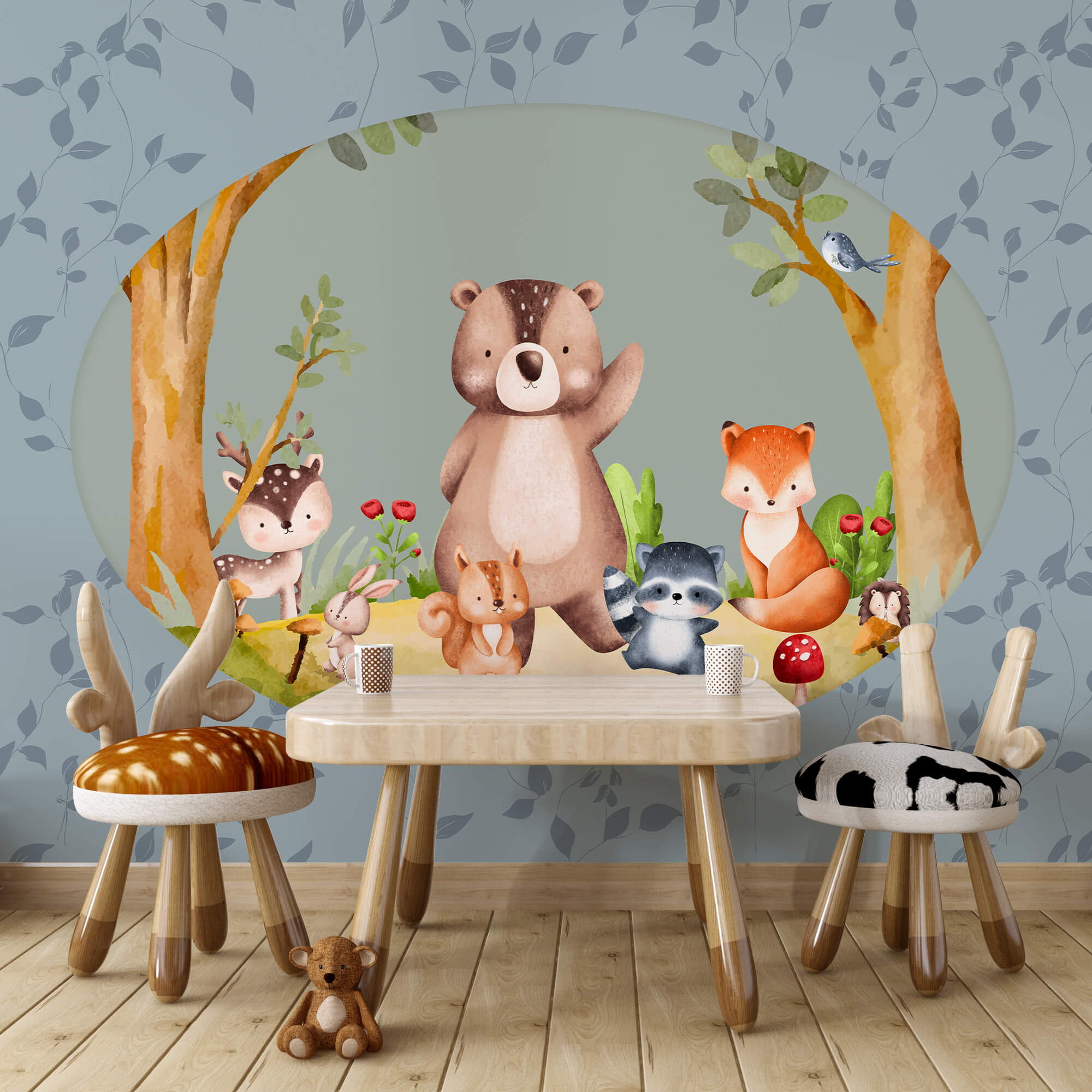 Cartone animato di animali in una foresta