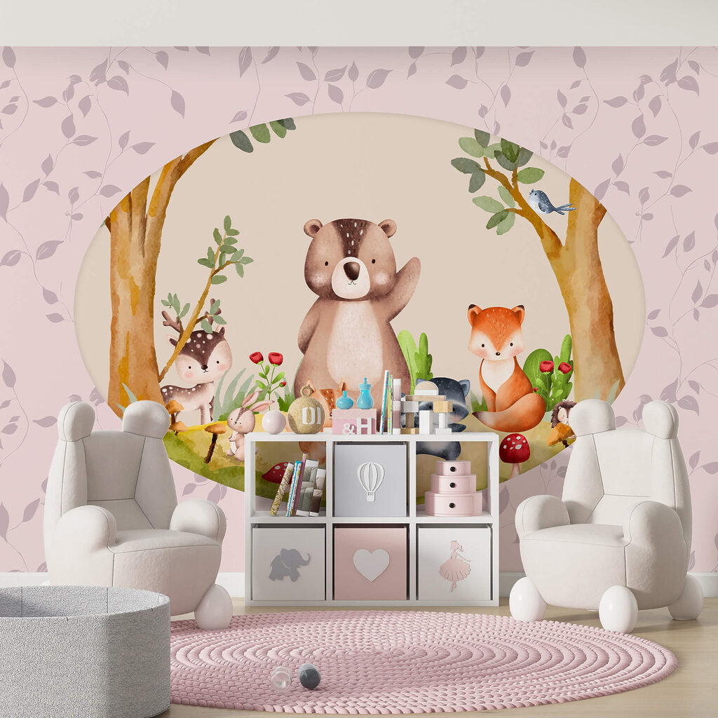 Cartone animato di animali in una foresta