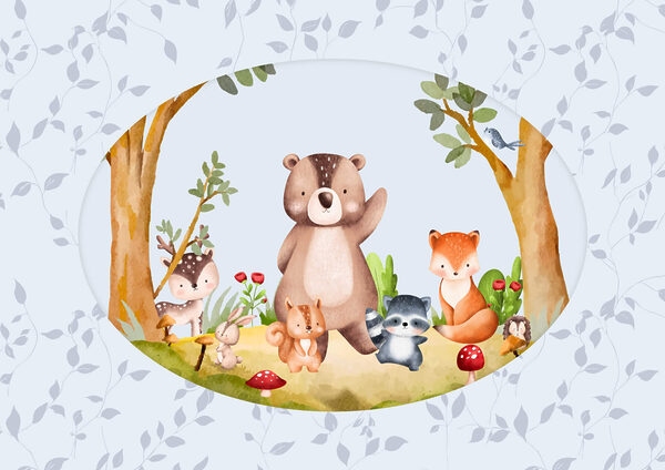 Cartone animato di animali in una foresta Cartone animato di animali in una foresta