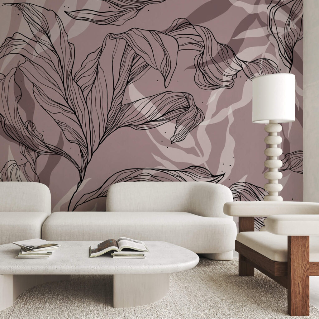 Disegno di foglie su sfondo rosa