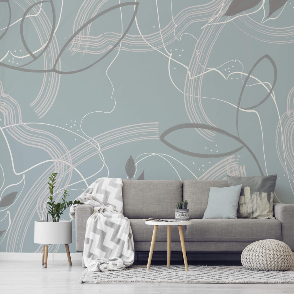 Sfondo blu e bianco con foglie e linee Sfondo blu e bianco con foglie e linee