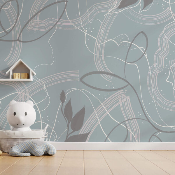 Sfondo blu e bianco con foglie e linee Sfondo blu e bianco con foglie e linee