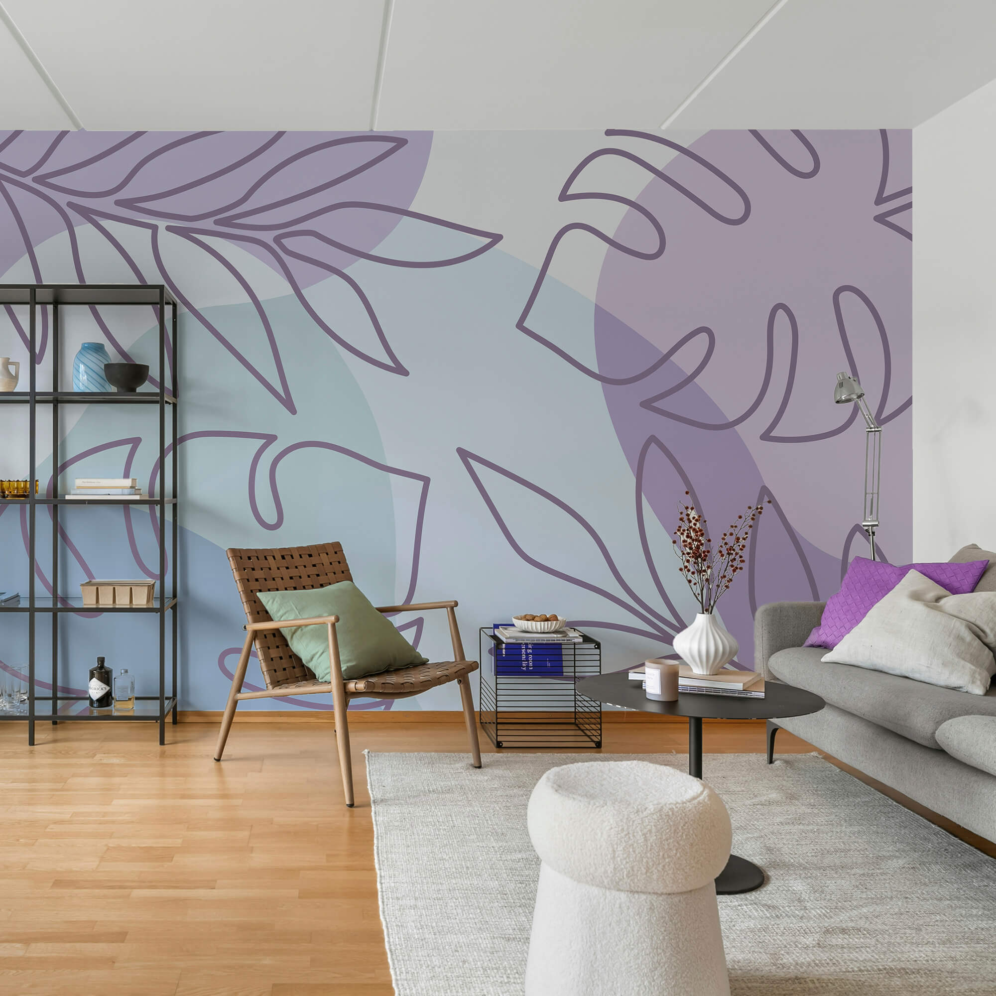 Motivo viola e bianco con foglie