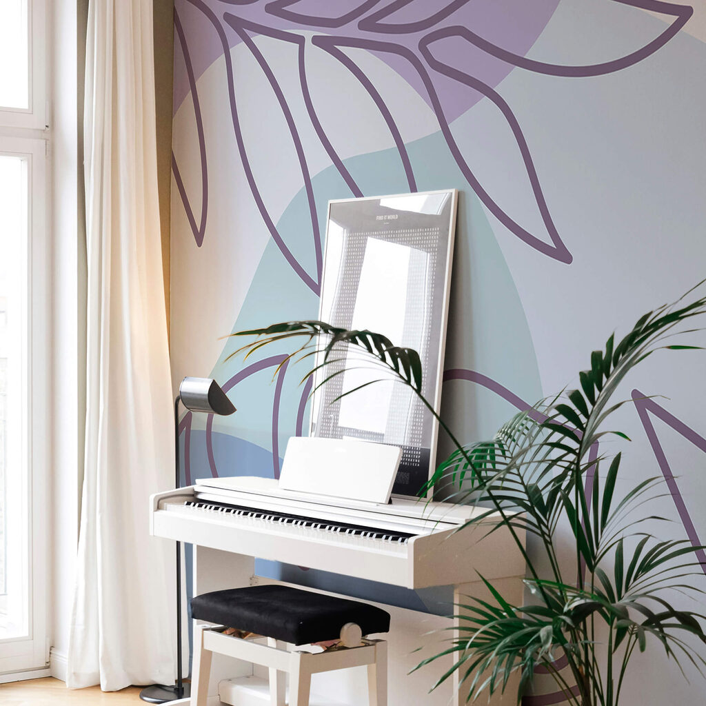 Motivo viola e bianco con foglie