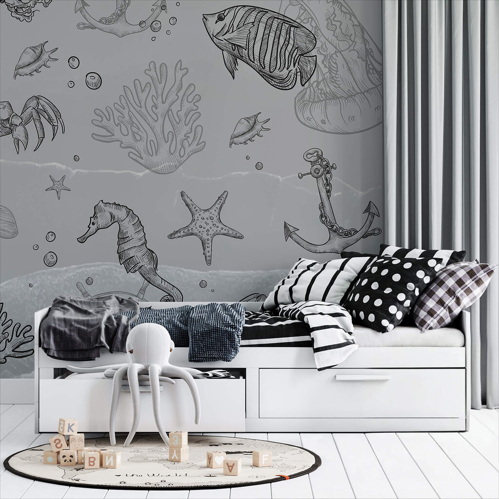 Sfondo grigio con creature marine Sfondo grigio con creature marine