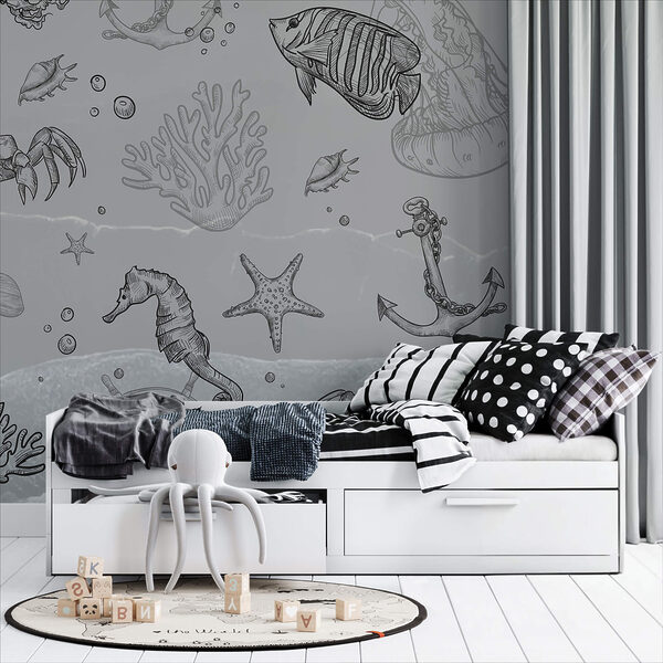Sfondo grigio con creature marine Sfondo grigio con creature marine