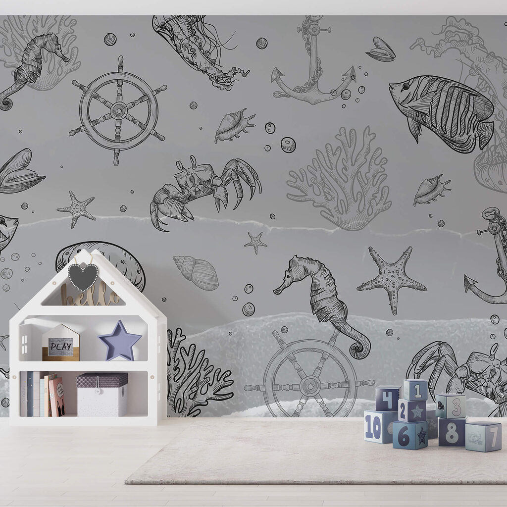 Sfondo grigio con creature marine Sfondo grigio con creature marine