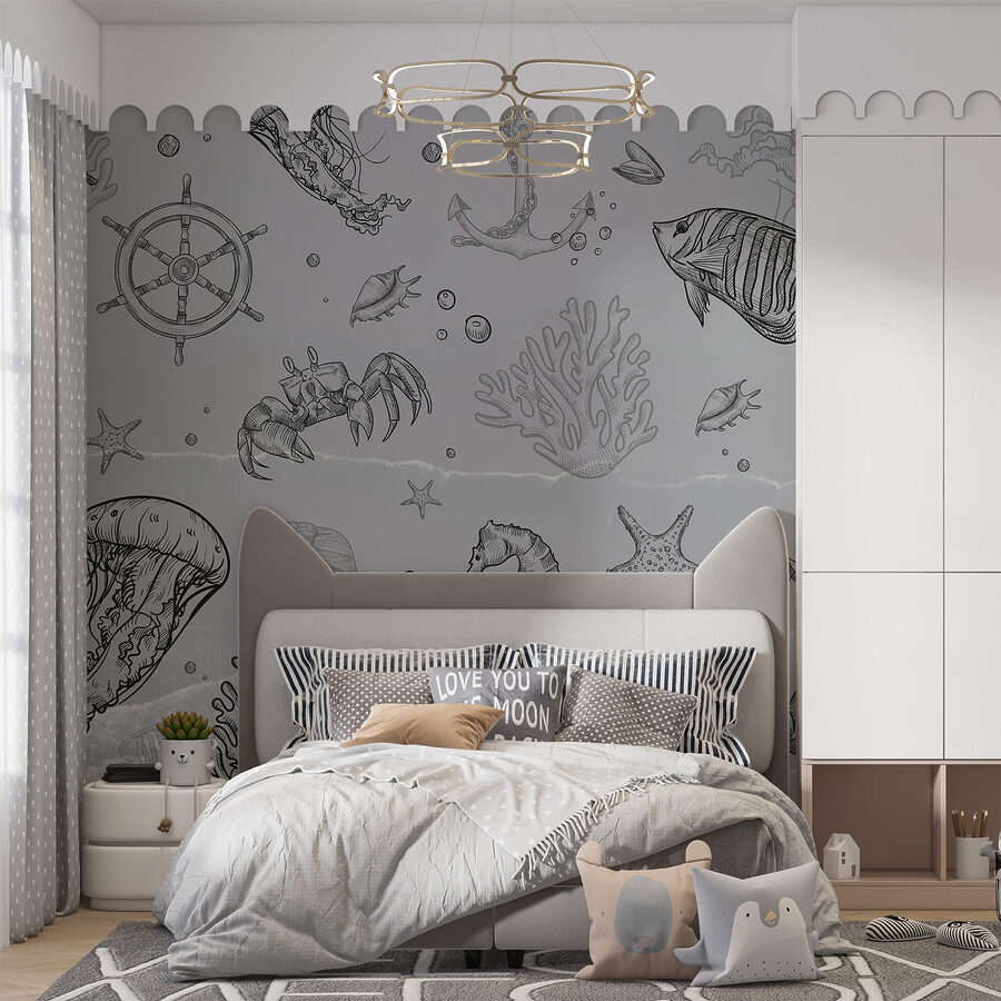 Sfondo grigio con creature marine