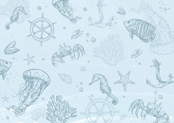 Sfondo blu con creature marine Sfondo blu con creature marine