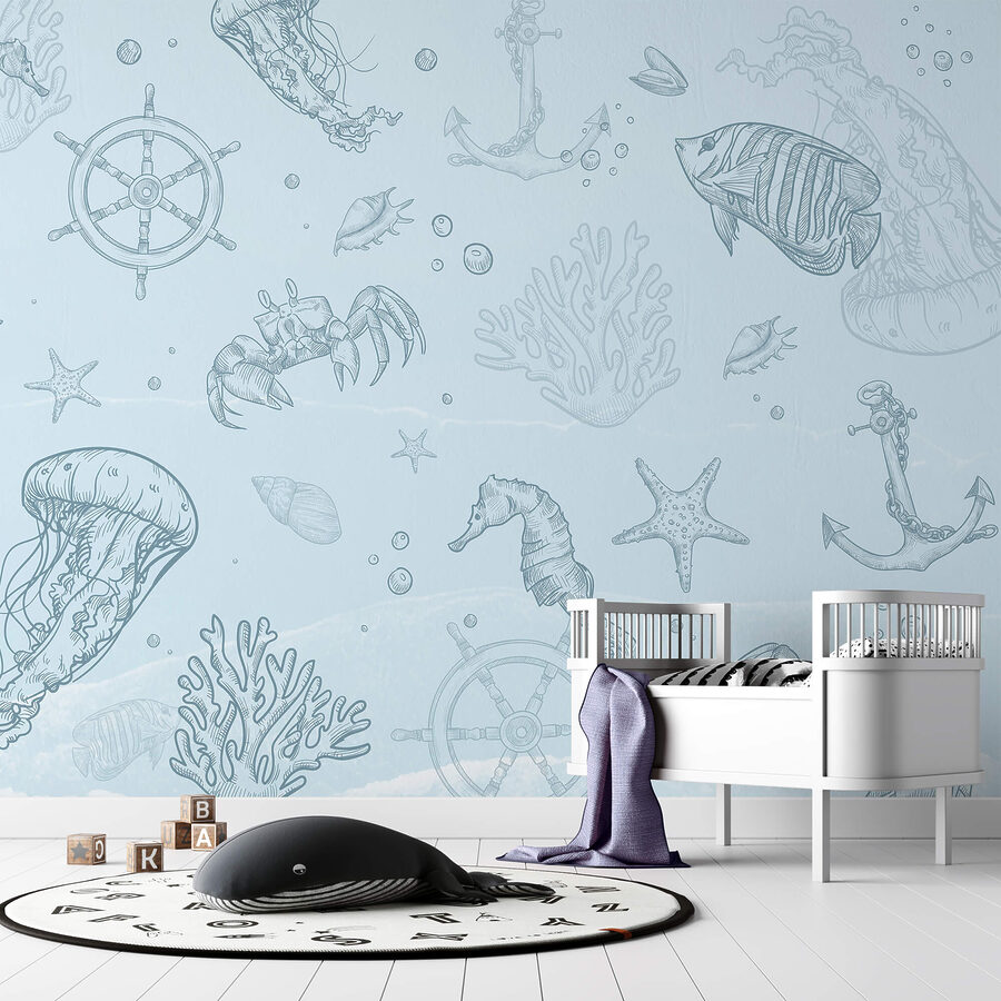 Carta da parati Sfondo blu con creature marine