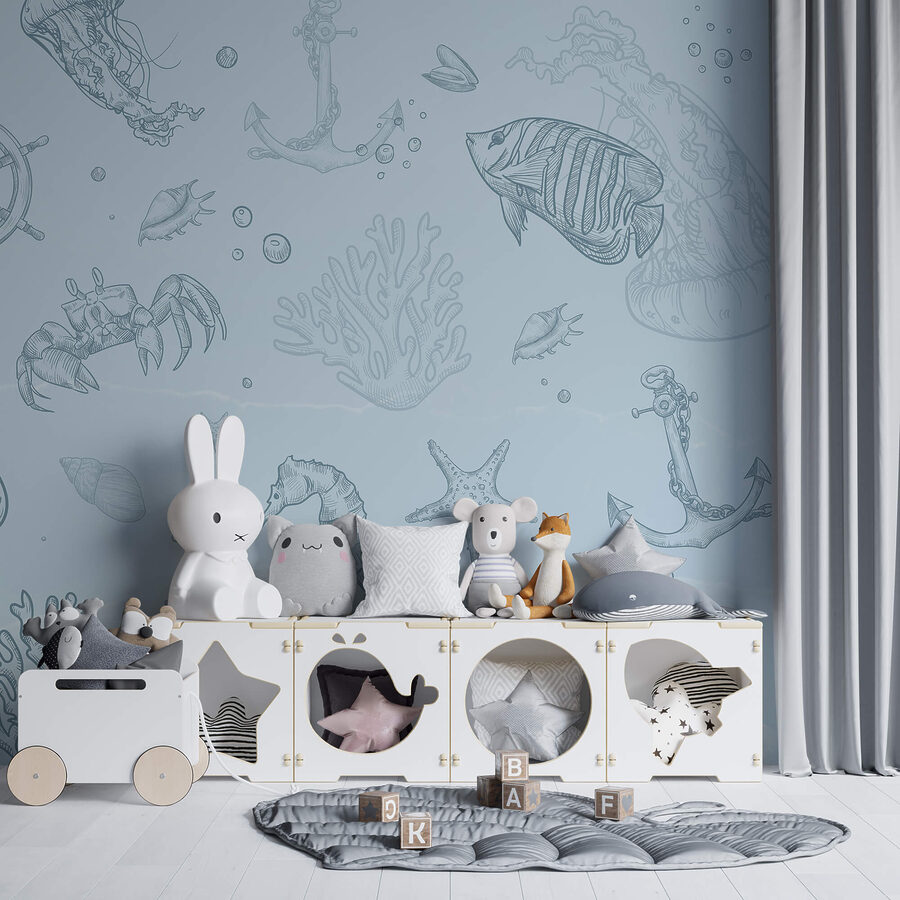 Carta da parati Sfondo blu con creature marine - immagine 2