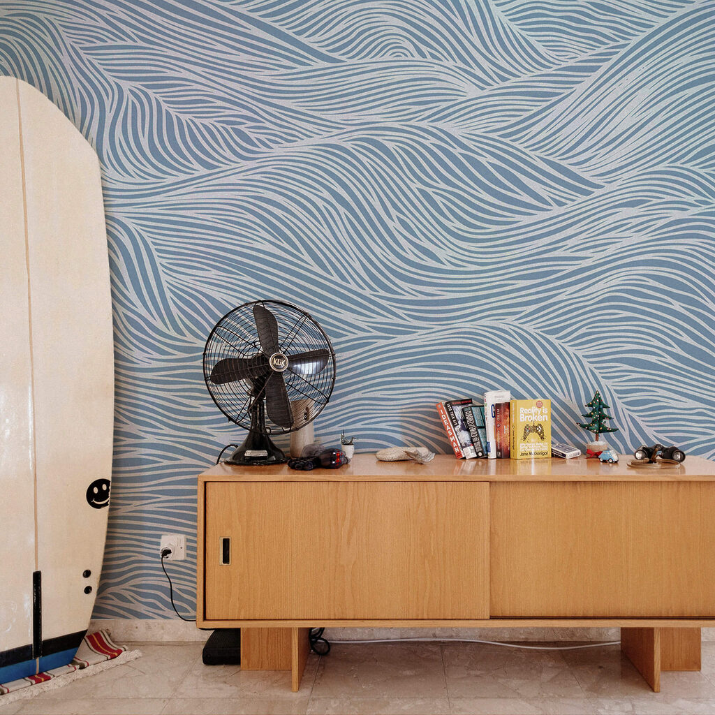 Motivo ondulato blu e bianco