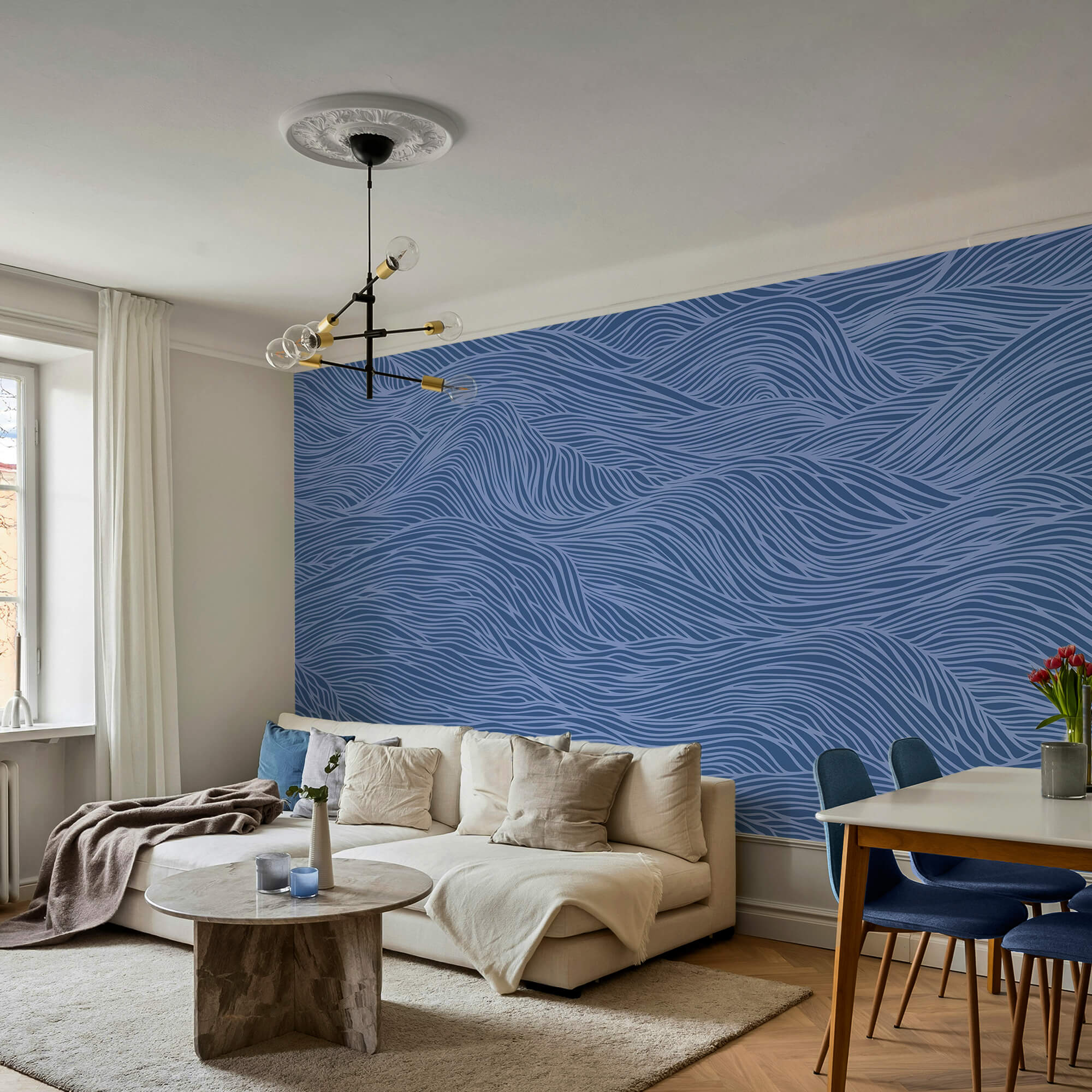 Motivo ondulato blu e bianco