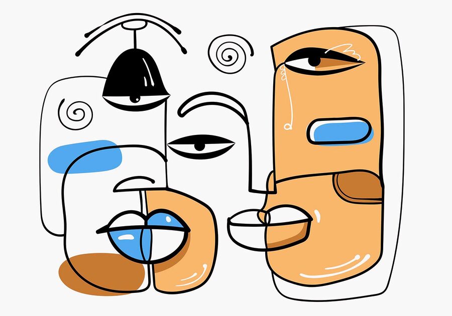 Carta da parati Gruppo di volti disegnati su sfondo bianco - immagine 3