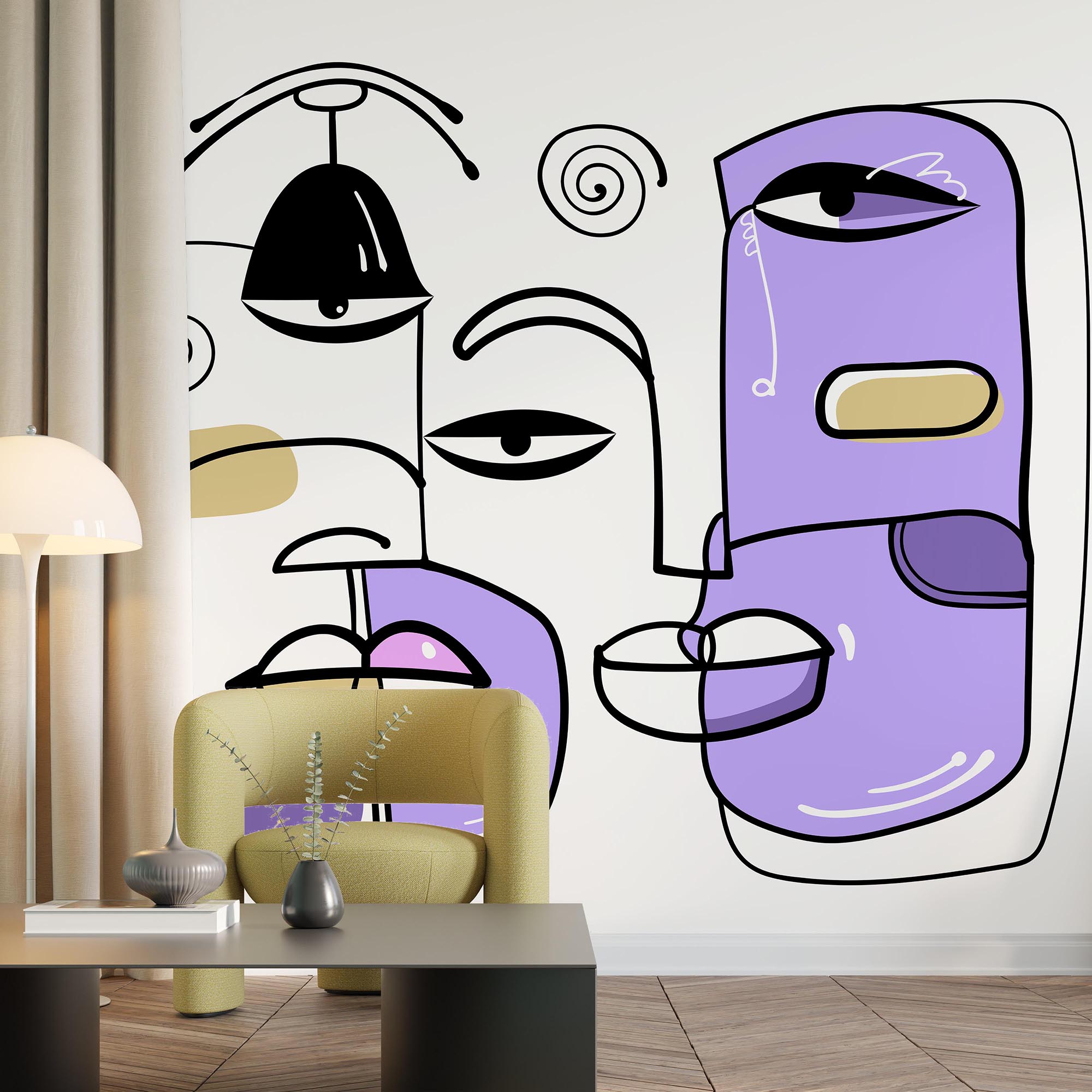 Gruppo di volti disegnati con colori diversi