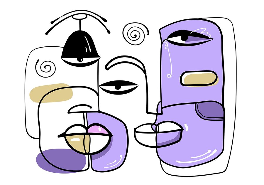 Gruppo di volti disegnati con colori diversi