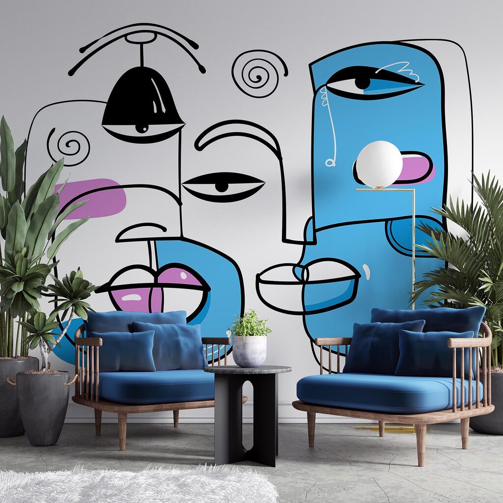 Gruppo di volti disegnati su sfondo bianco