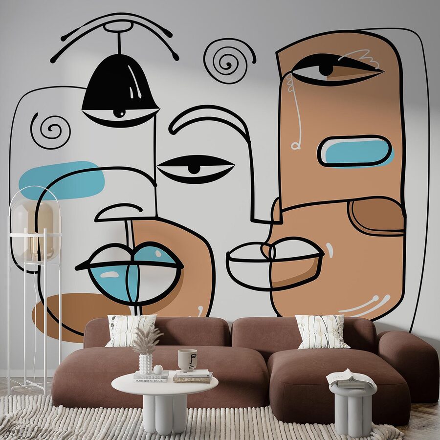 Gruppo di volti disegnati su sfondo bianco Gruppo di volti disegnati su sfondo bianco