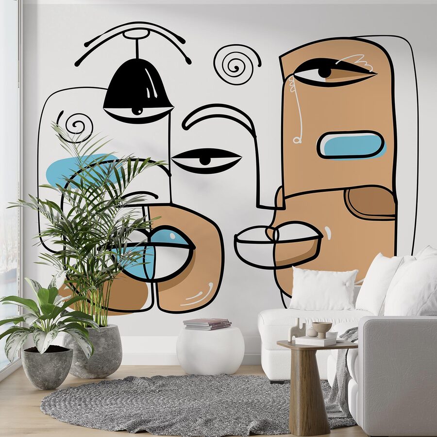 Gruppo di volti disegnati su sfondo bianco Gruppo di volti disegnati su sfondo bianco