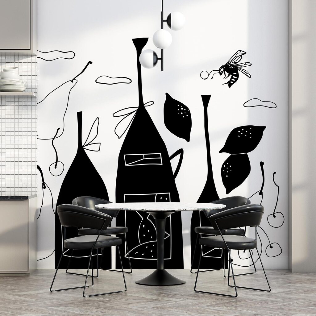 Disegno in bianco e nero di bottiglie