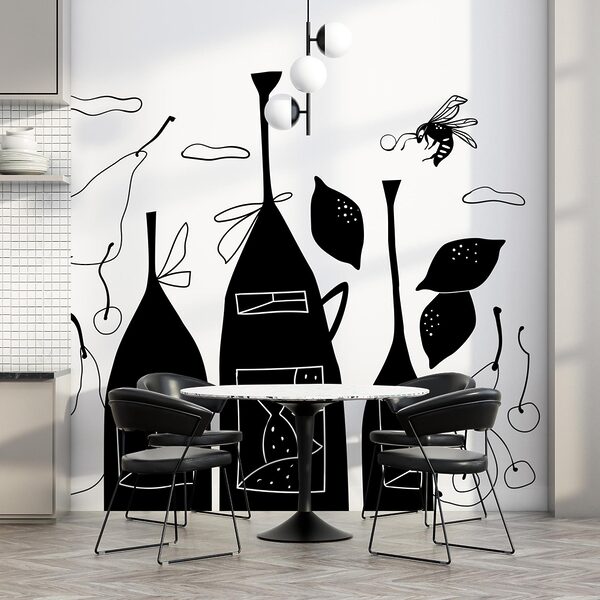 Disegno in bianco e nero di bottiglie