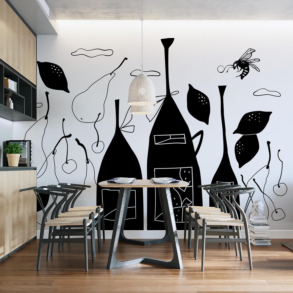 Disegno in bianco e nero di bottiglie