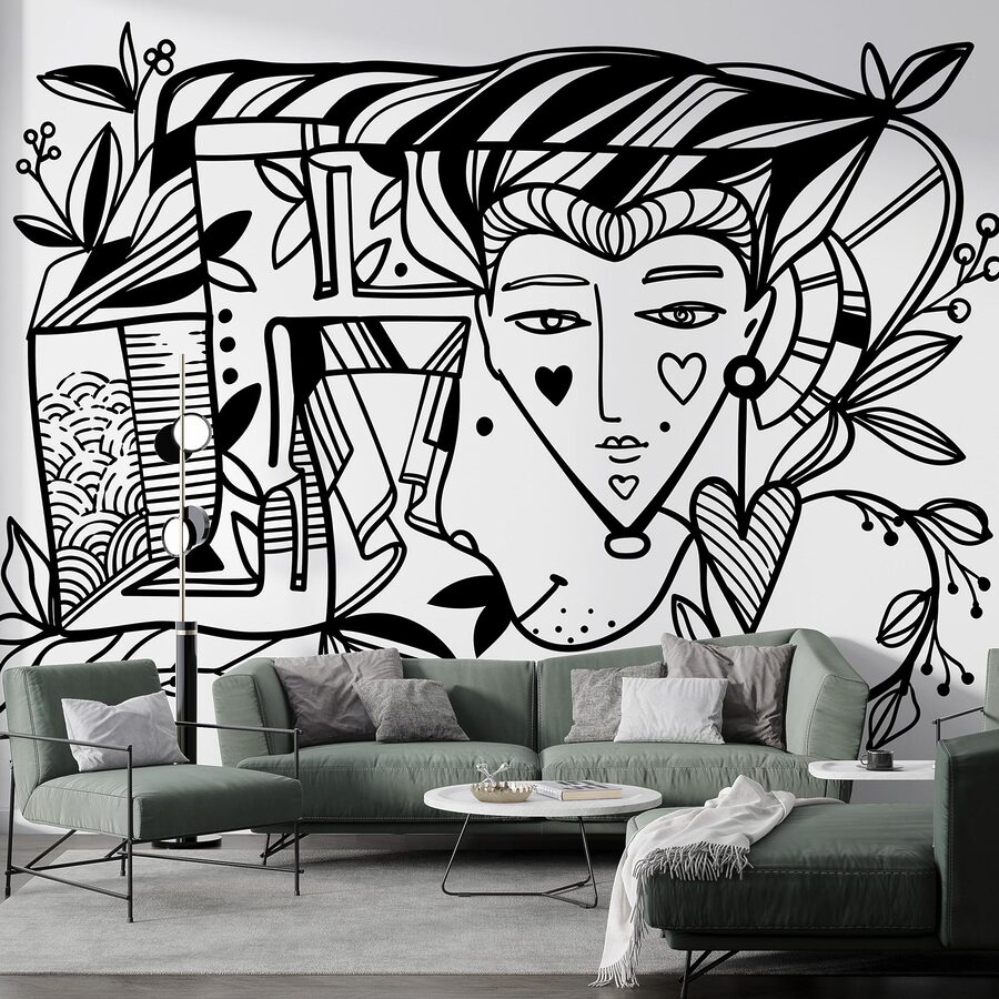 Disegno in bianco e nero del volto di una persona’. Disegno in bianco e nero del volto di una persona’.
