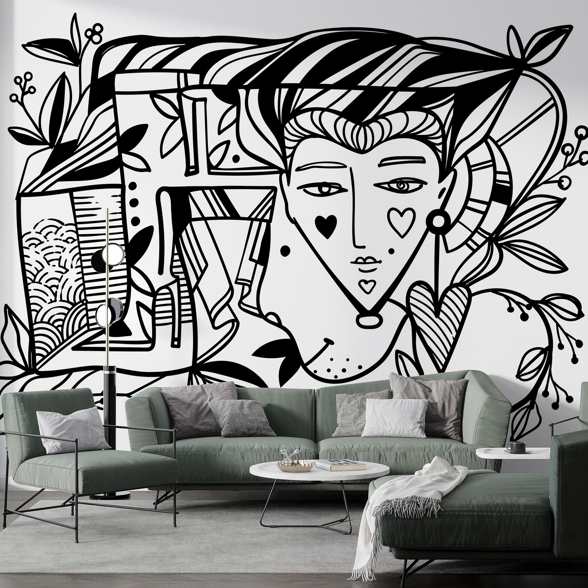 Disegno in bianco e nero del volto di una persona’