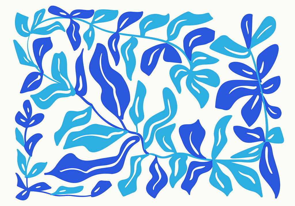 Disegno di foglie in bianco e blu Disegno di foglie in bianco e blu