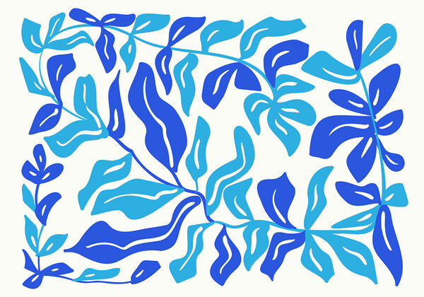 Disegno di foglie in bianco e blu Disegno di foglie in bianco e blu