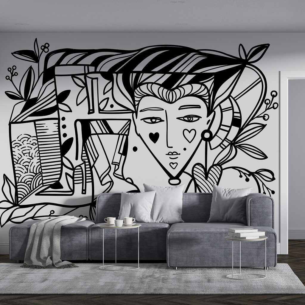 Disegno in bianco e nero del volto di una persona’