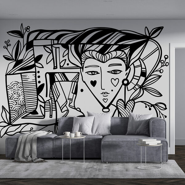 Disegno in bianco e nero del volto di una persona’. Disegno in bianco e nero del volto di una persona’.