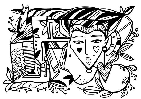 Disegno in bianco e nero del volto di una persona’. Disegno in bianco e nero del volto di una persona’.