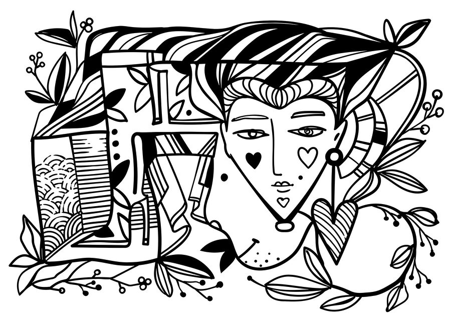 Disegno in bianco e nero del volto di una persona’. Disegno in bianco e nero del volto di una persona’.