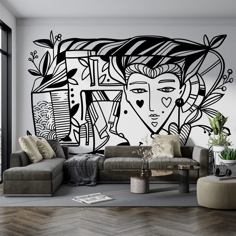 Disegno in bianco e nero del volto di una persona’. Disegno in bianco e nero del volto di una persona’.
