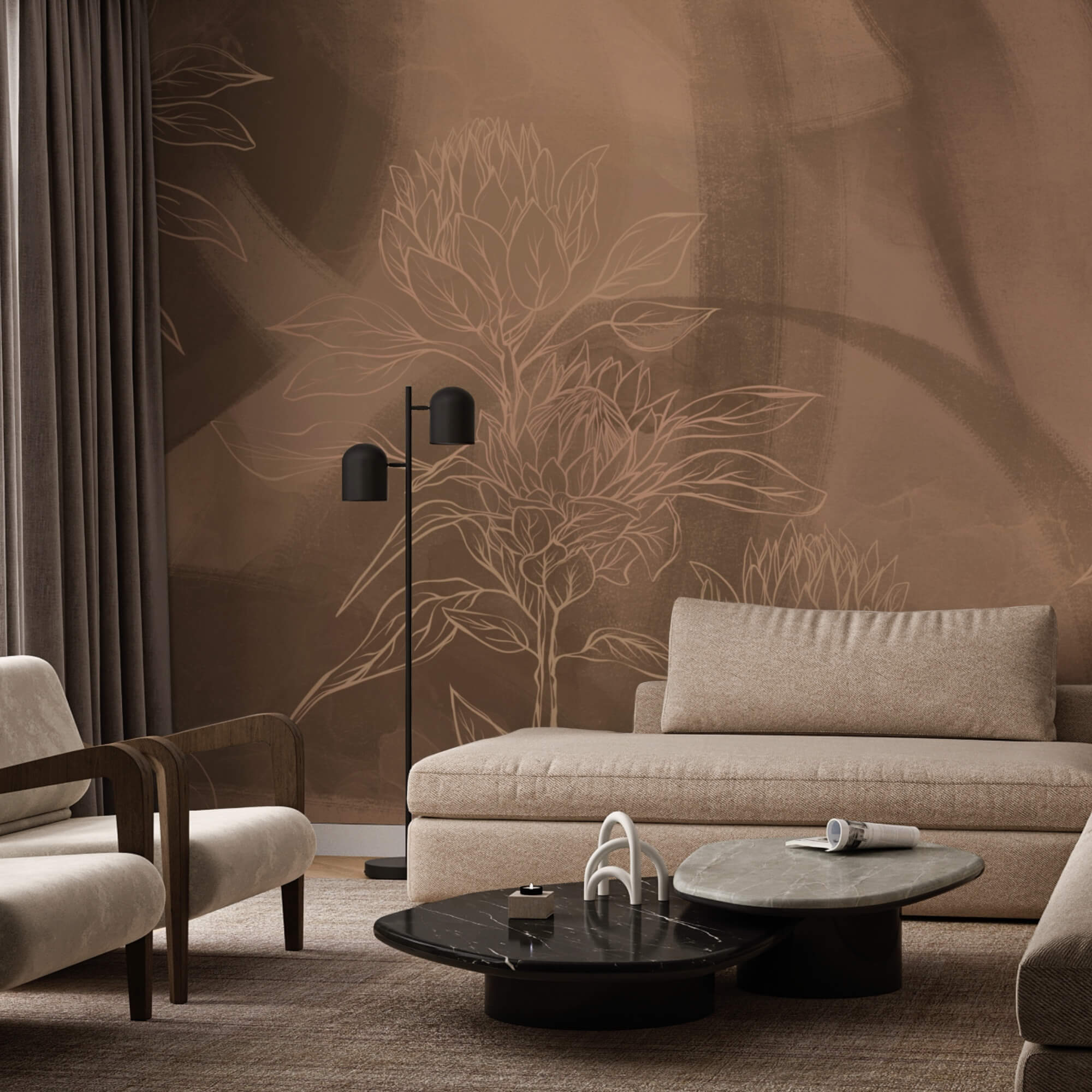 Contorni floreali su sfondo caldo