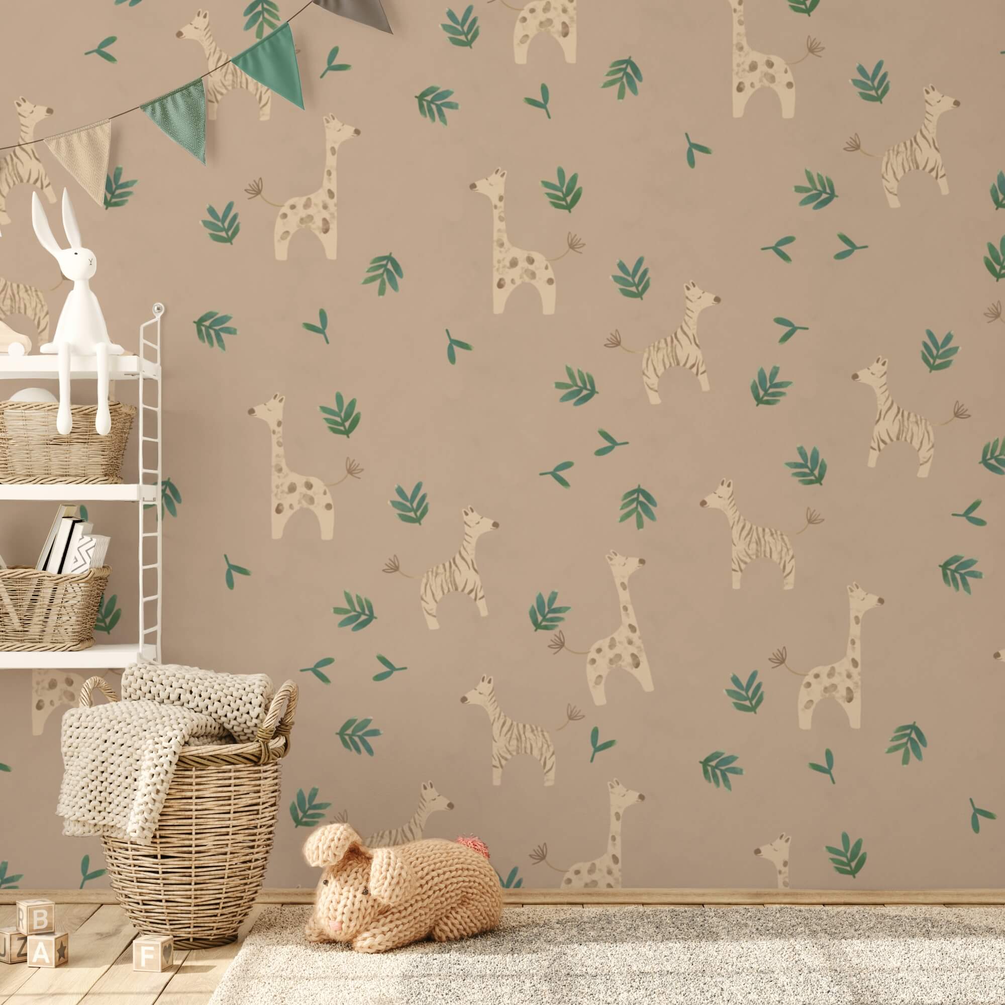 Motivo di giraffe e foglie