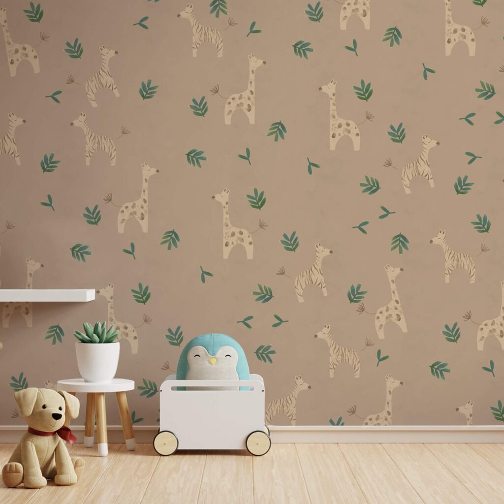 Motivo di giraffe e foglie