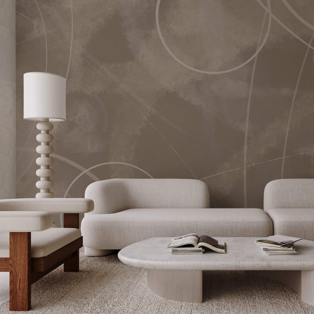 Sfondo marrone con linee e cerchi bianchi