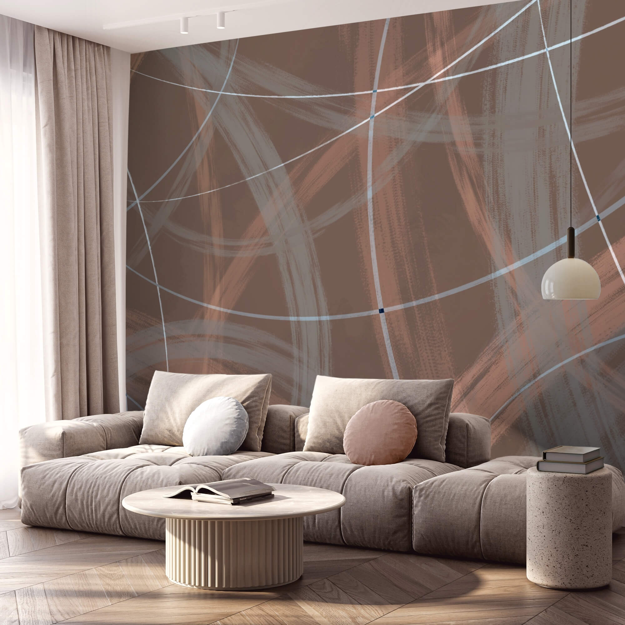 Sfondo marrone e bianco con linee e cerchi